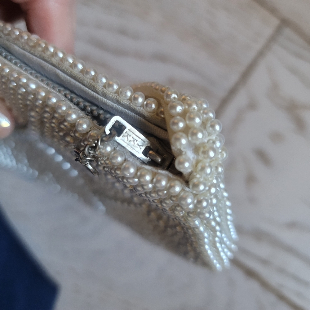 Vintage 50s Pearl Beaded Made In JAPAN Evening Bag Clutch - Picture 6 of 12